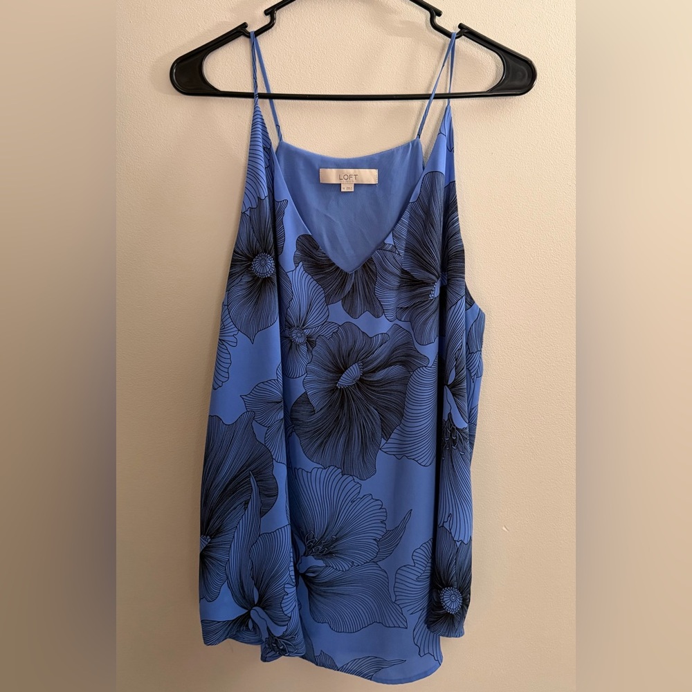 LOFT Blue Floral Print Spaghetti Strap Camisole